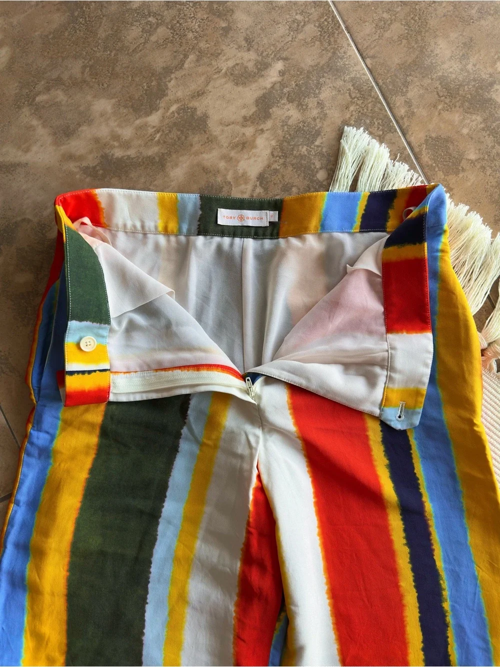 Tory Burch Fiona Wide Leg Pants Striped Multicolor High Rise